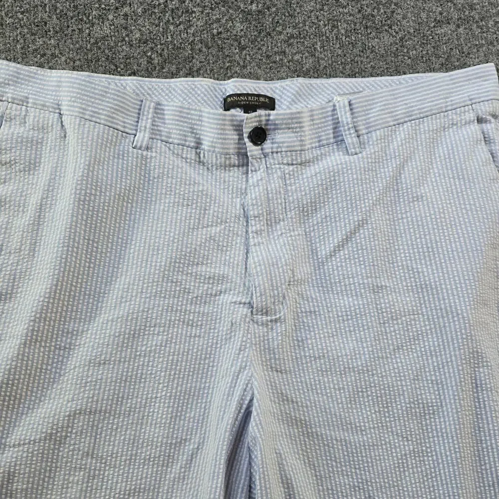 Banana Republic Shorts Mens Size 40 Blue Striped Seersucker Aiden Preppy Beachy